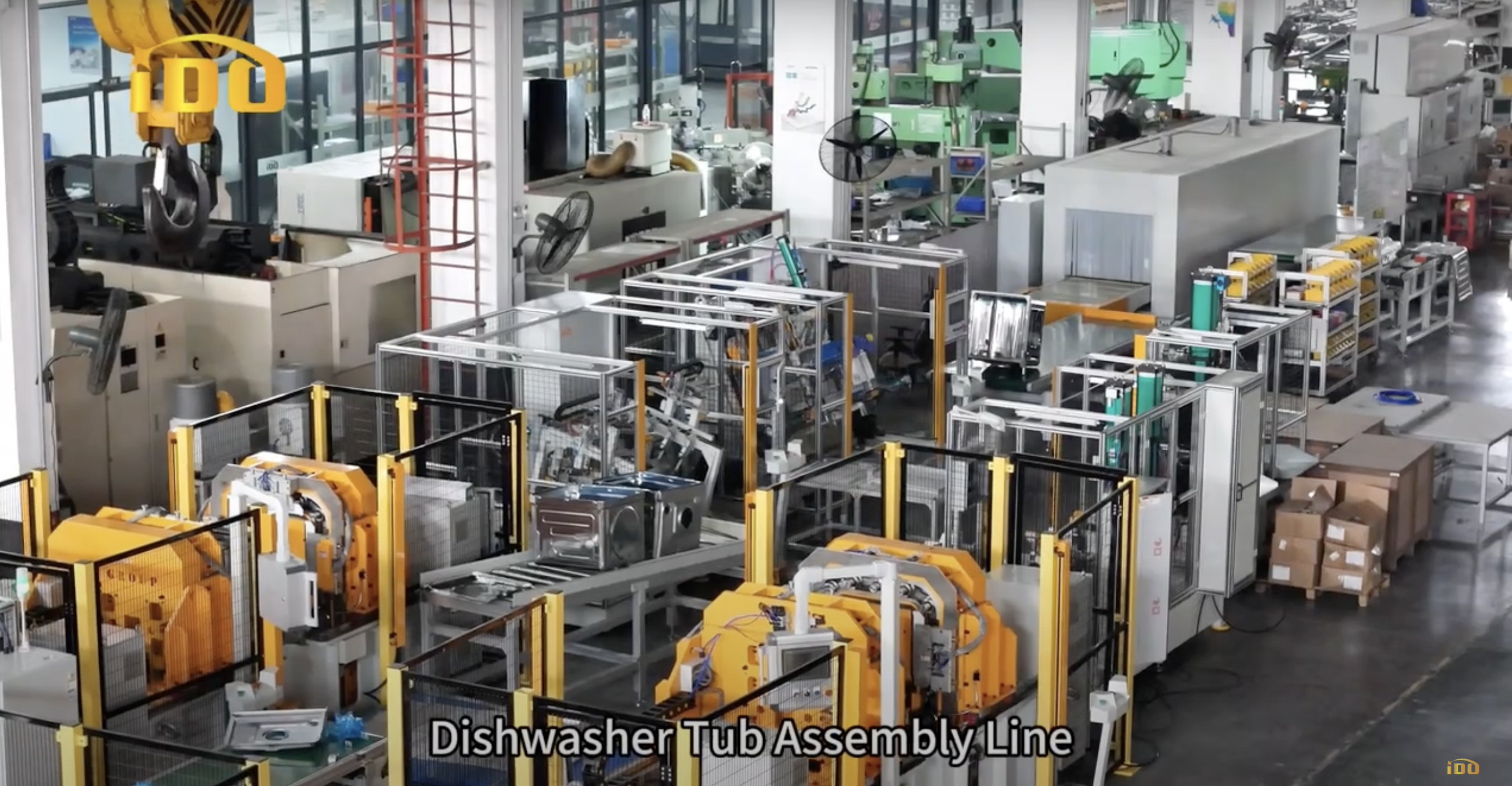 Test run of dishwasher, washer production line before delivery
